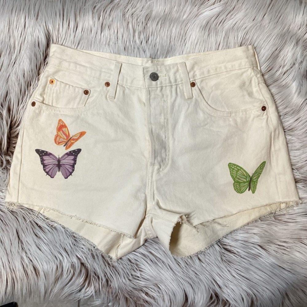 Levi's 501 High Rise Denim Jean Cutoff Shorts Give Me Butterflies Y2K Womens 29 - Picture 2 of 14